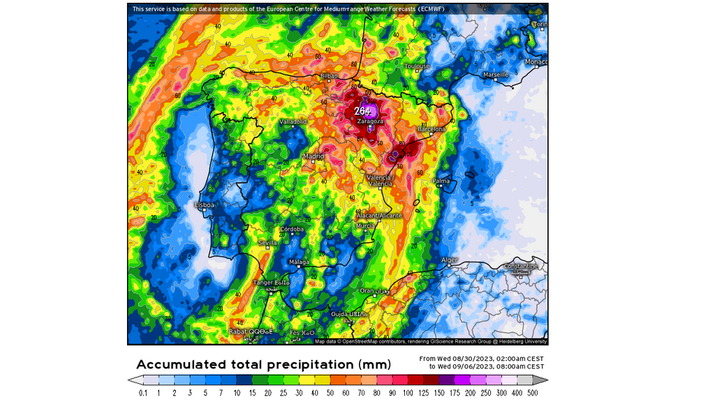 Precipitación prevista hasta el miércoles 6 de septiembre