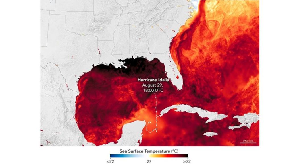 Temperaturas de la superficie del mar el 27 de agosto según datos del proyecto MUR SST