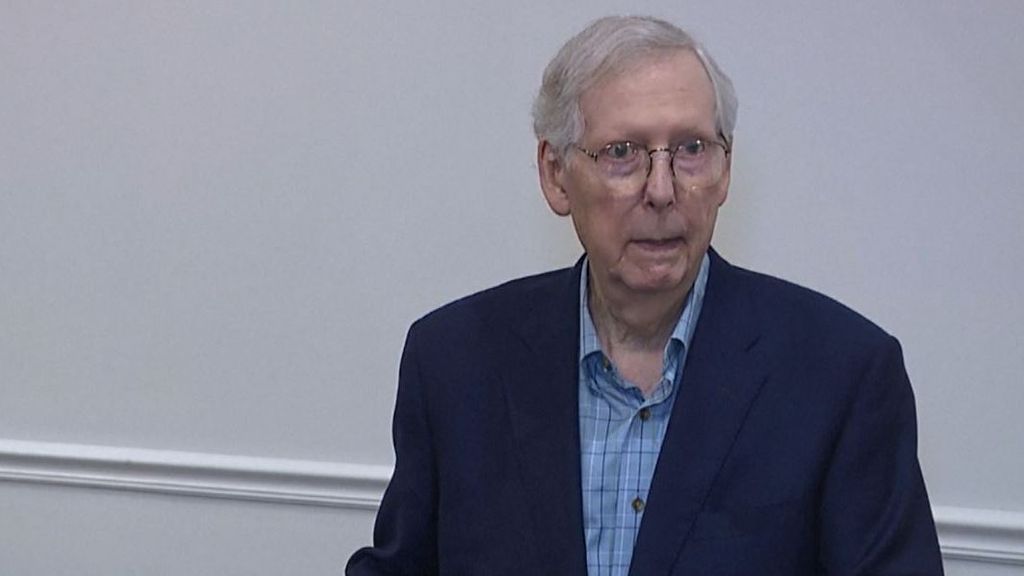 Mitch McConnell, el líder republicano en el Senado de EEUU, se queda en blanco en una rueda de prensa