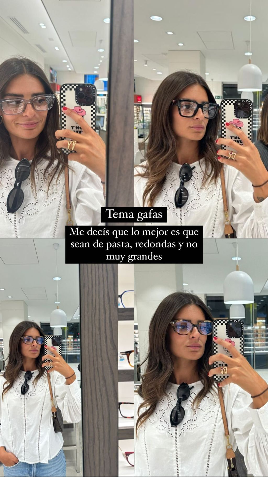 Susana Molina probándose diferentes gafas de ver