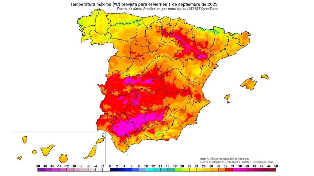 Temperaturas máximas viernes 1 sept