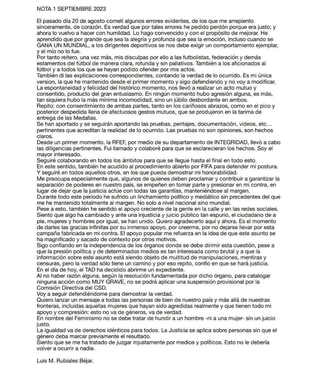 Comunicado de Luis Rubiales