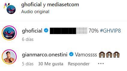Gianmarco comenta en un post de 'GH VIP'.