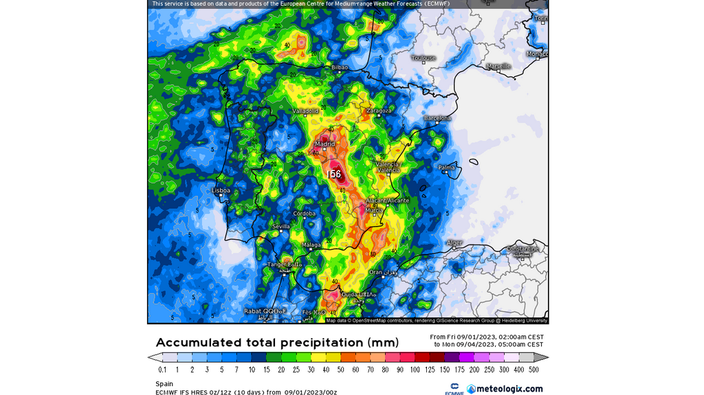 Precipitación prevista hasta el lunes