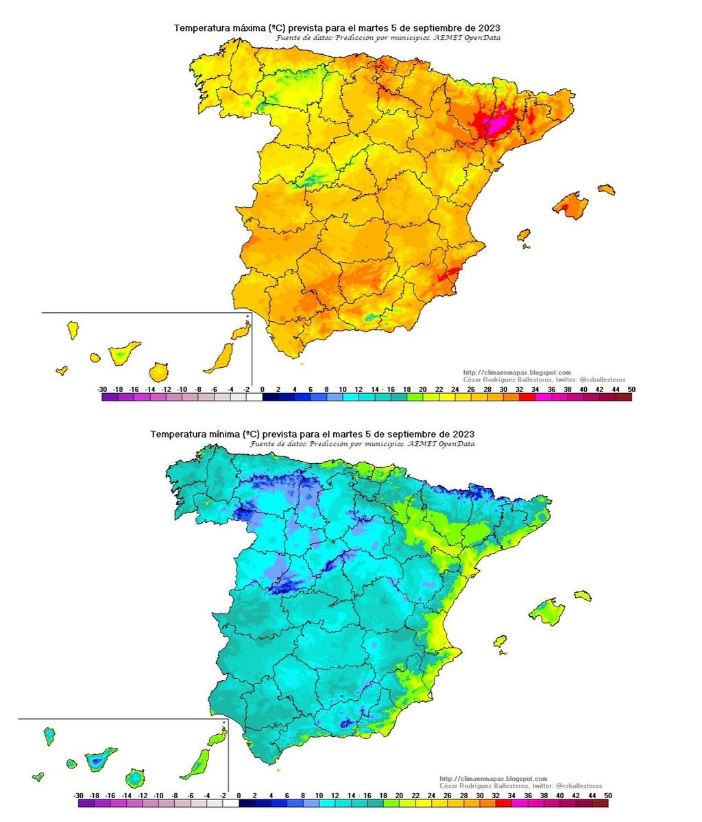 Temperaturas máximas y mínimas previstas para el martes 5 sept