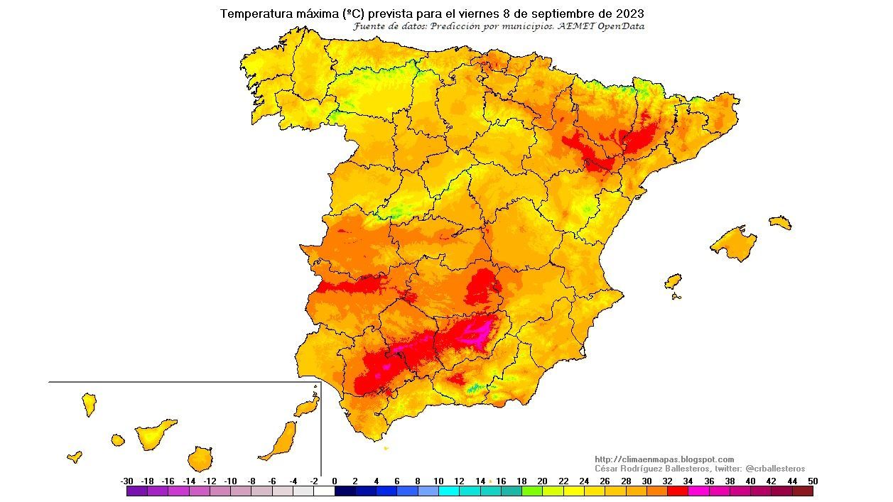 Temperaturas máximas previstas para el viernes 8 sept