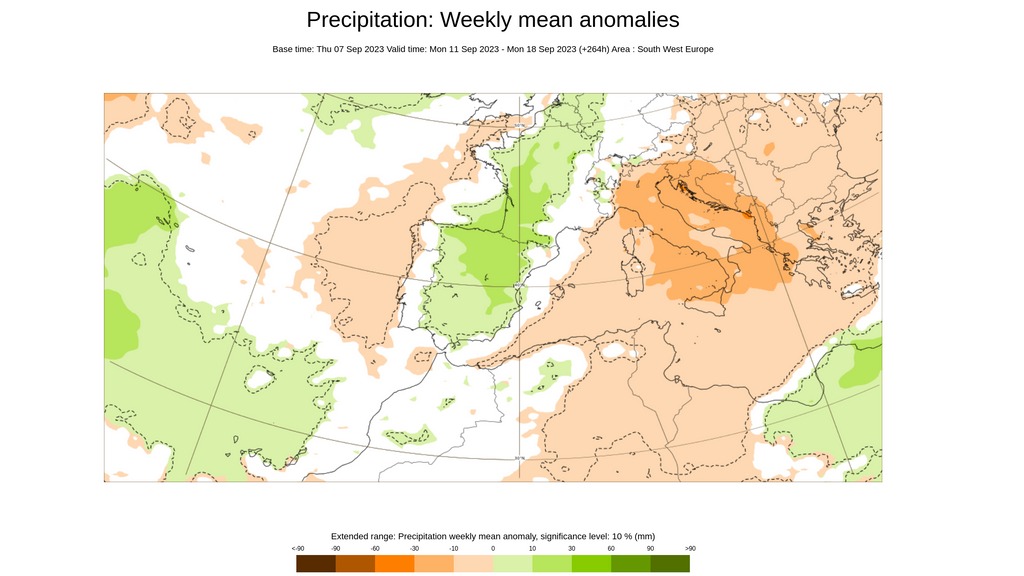 Anomalía de la precipitación para la semana del 11 al 17 sept