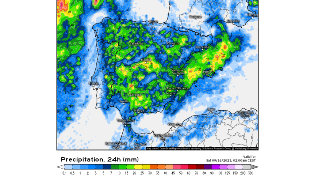 Precipitación prevista el viernes