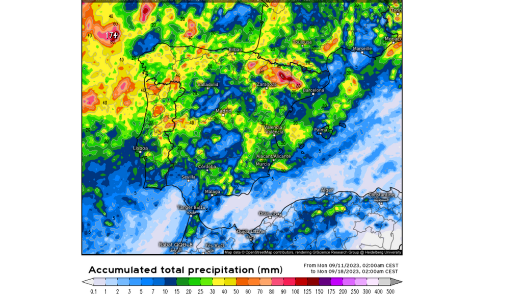 Precipitación prevista para toda la semana del 11 al 17 de sept