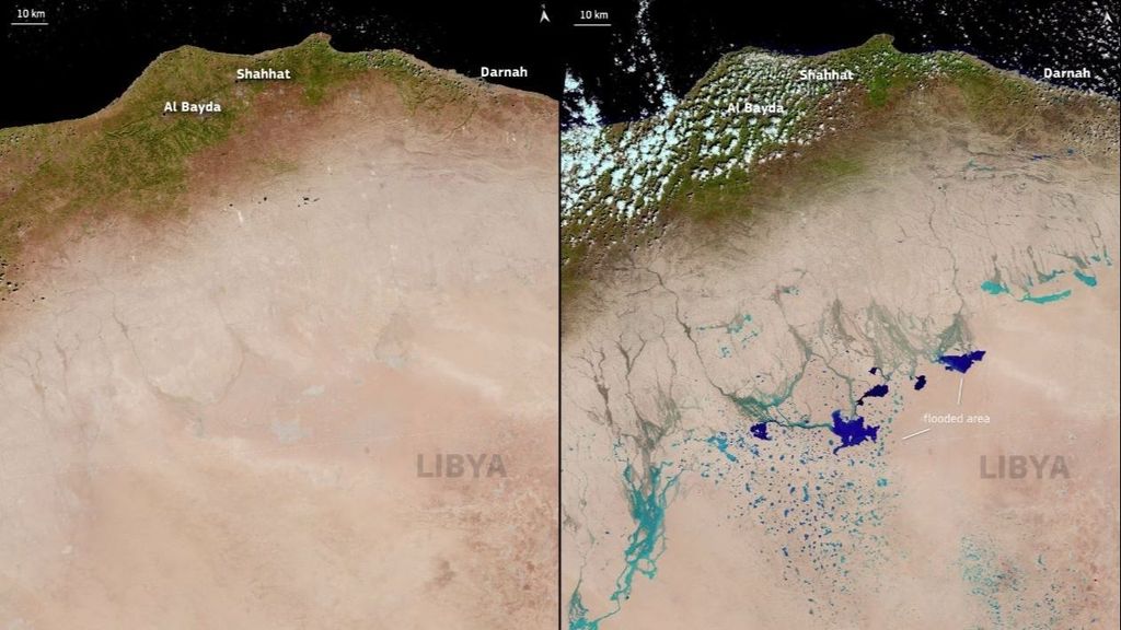 Apocalípticas imágenes de Libia tras el paso de Daniel que ha causado miles de muertos e inundado el desierto