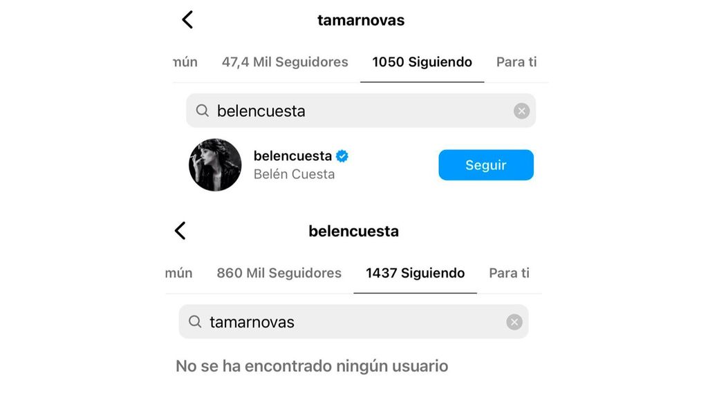 Belén Cuesta ha dejado de seguir a Tamar Novas en sus redes sociales