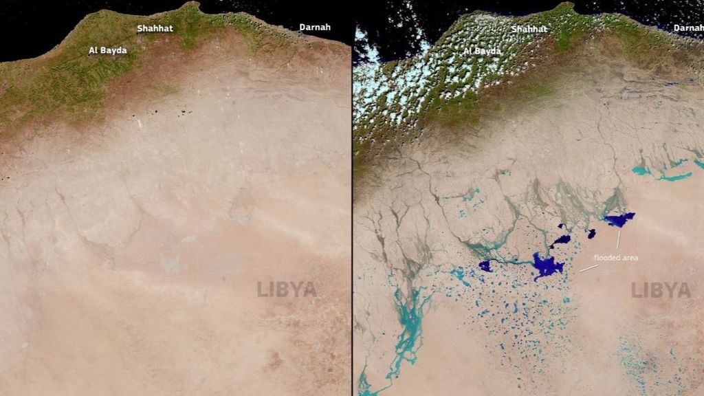 Lagos en el desierto de Libia creados por la tormenta Daniel
