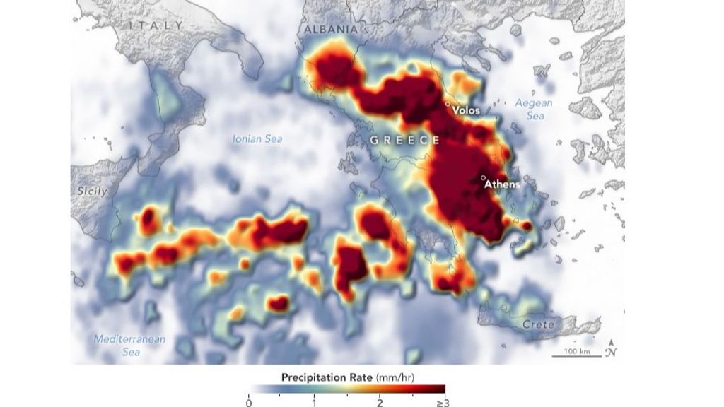 Precipitación registrada en Grecia tras el paso de la borrasca 'Daniel'