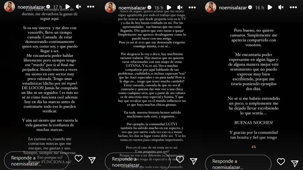 Noemí Salazar se desahoga en sus stories