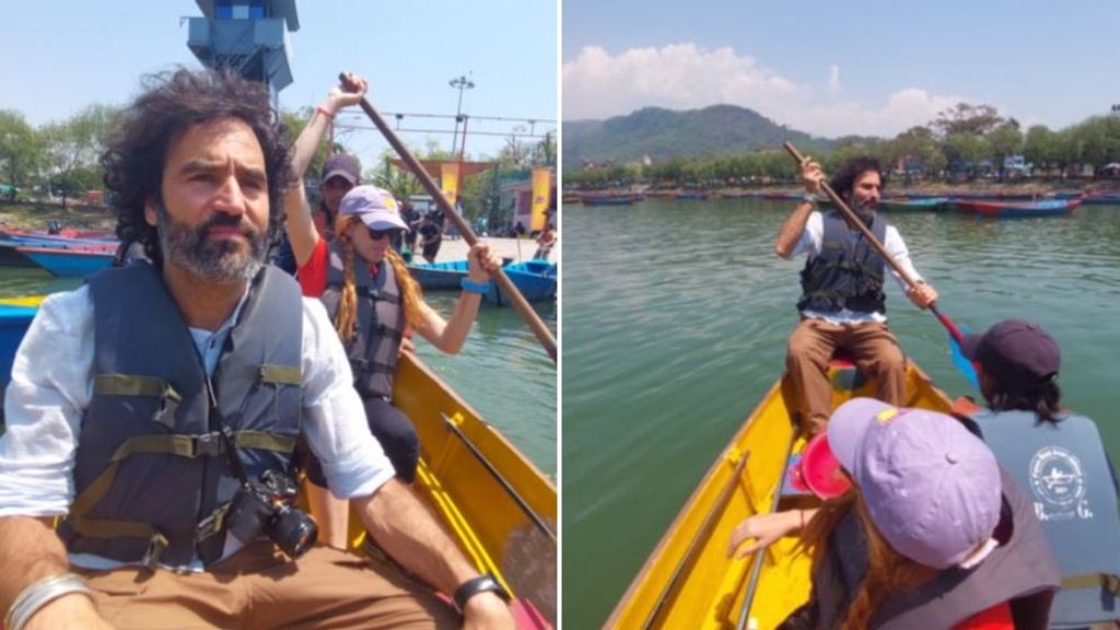 Raúl Gómez aprende a remar una barca en Nepal