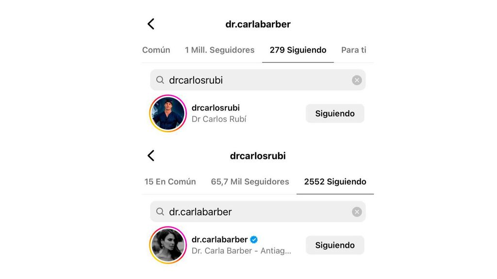 Carla Barber y Carlos Rubí continúan siguiéndose en redes sociales