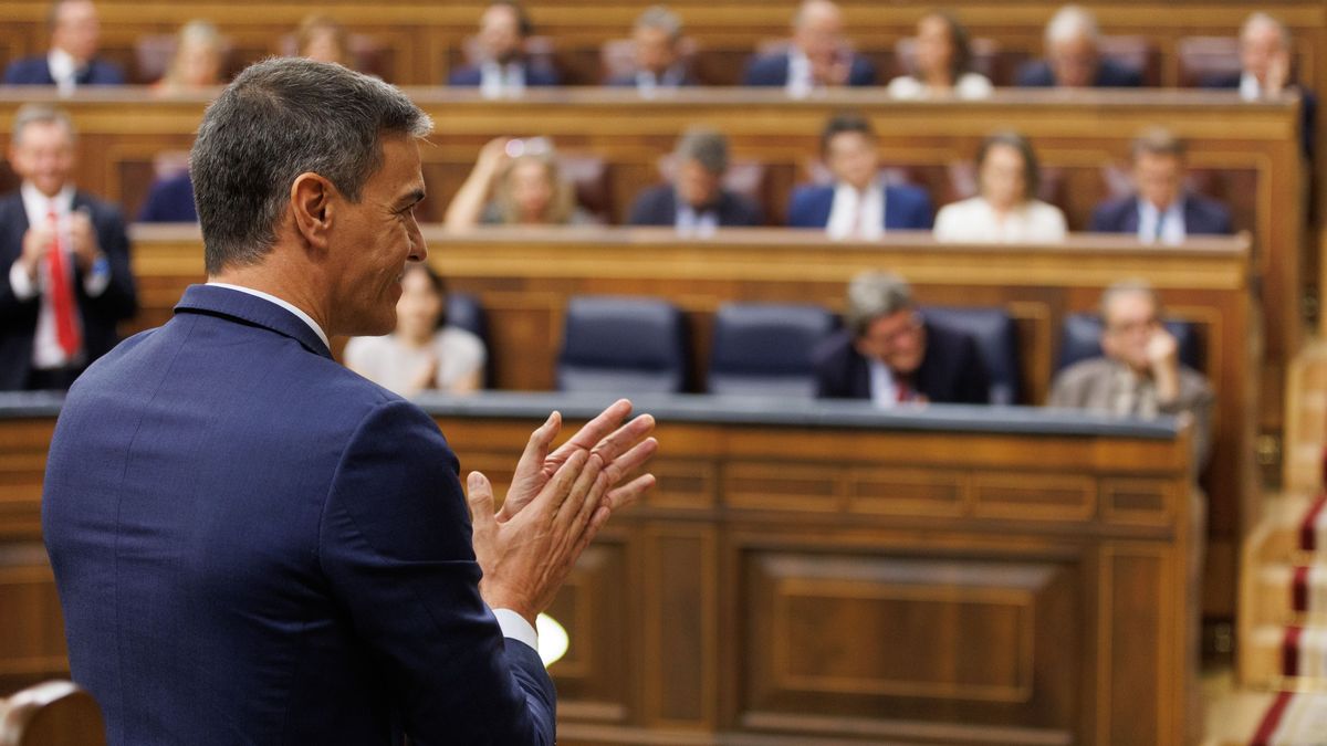 El presidente del Gobierno en funciones, Pedro Sánchez, este viernes en el pleno de la investidura fallida de Feijóo