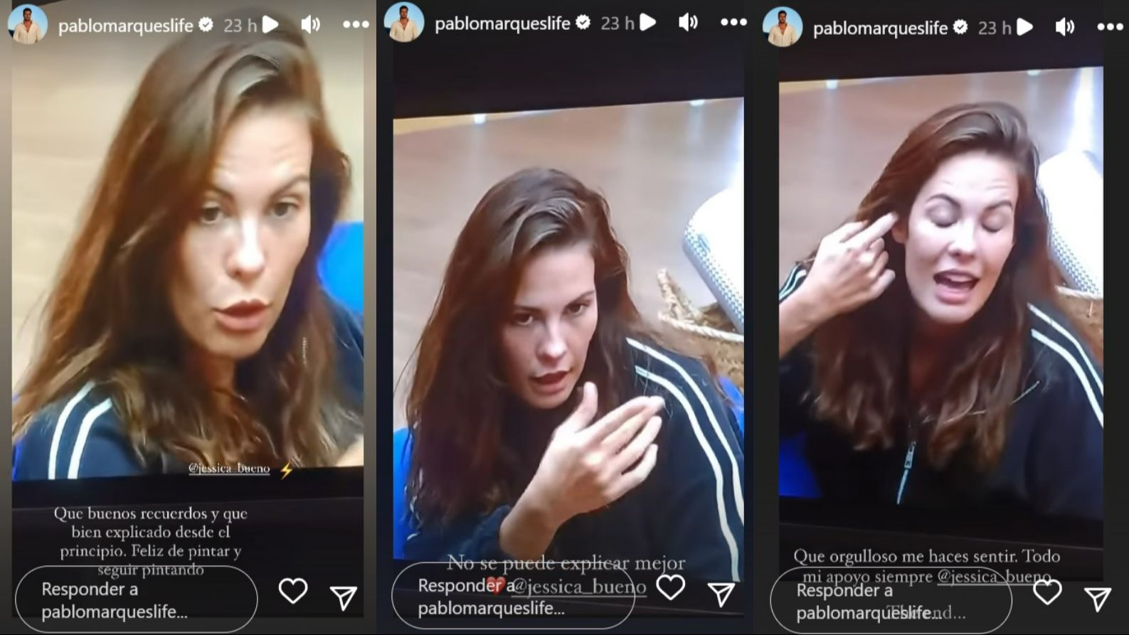 Pablo Marqués, feliz al escuchar a Jessica Bueno relatar los inicios de su historia de amor