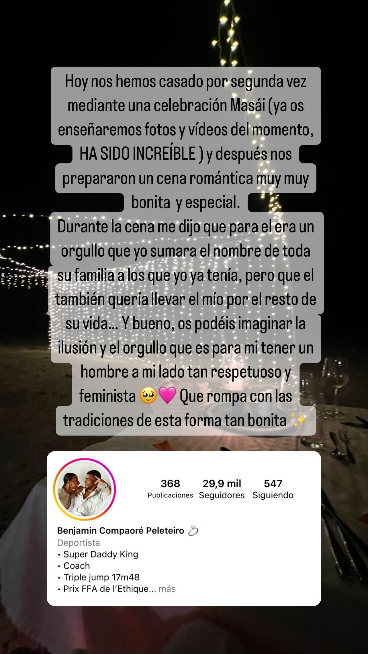 Ana Peleteiro revela su emotiva conversación durante su boda masái