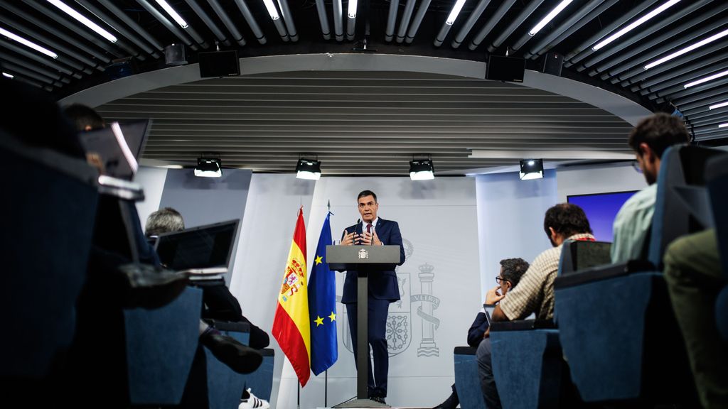 El presidente del Gobierno en funciones, Pedro Sánchez, durante su comparecencia en La Moncloa