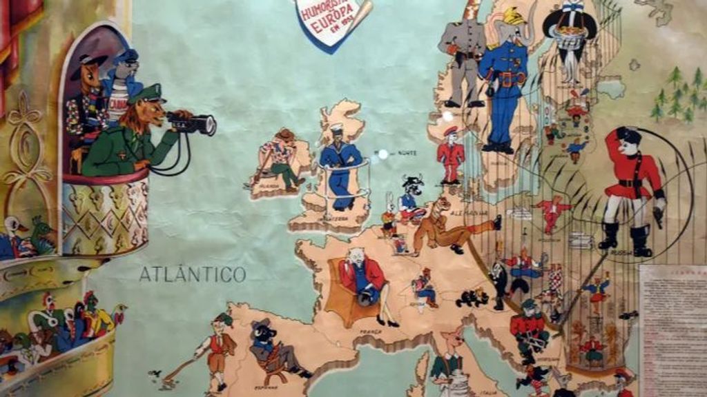 Un mapa humoristico da Europa de 1953. Yep, España es un toro echando el rato.