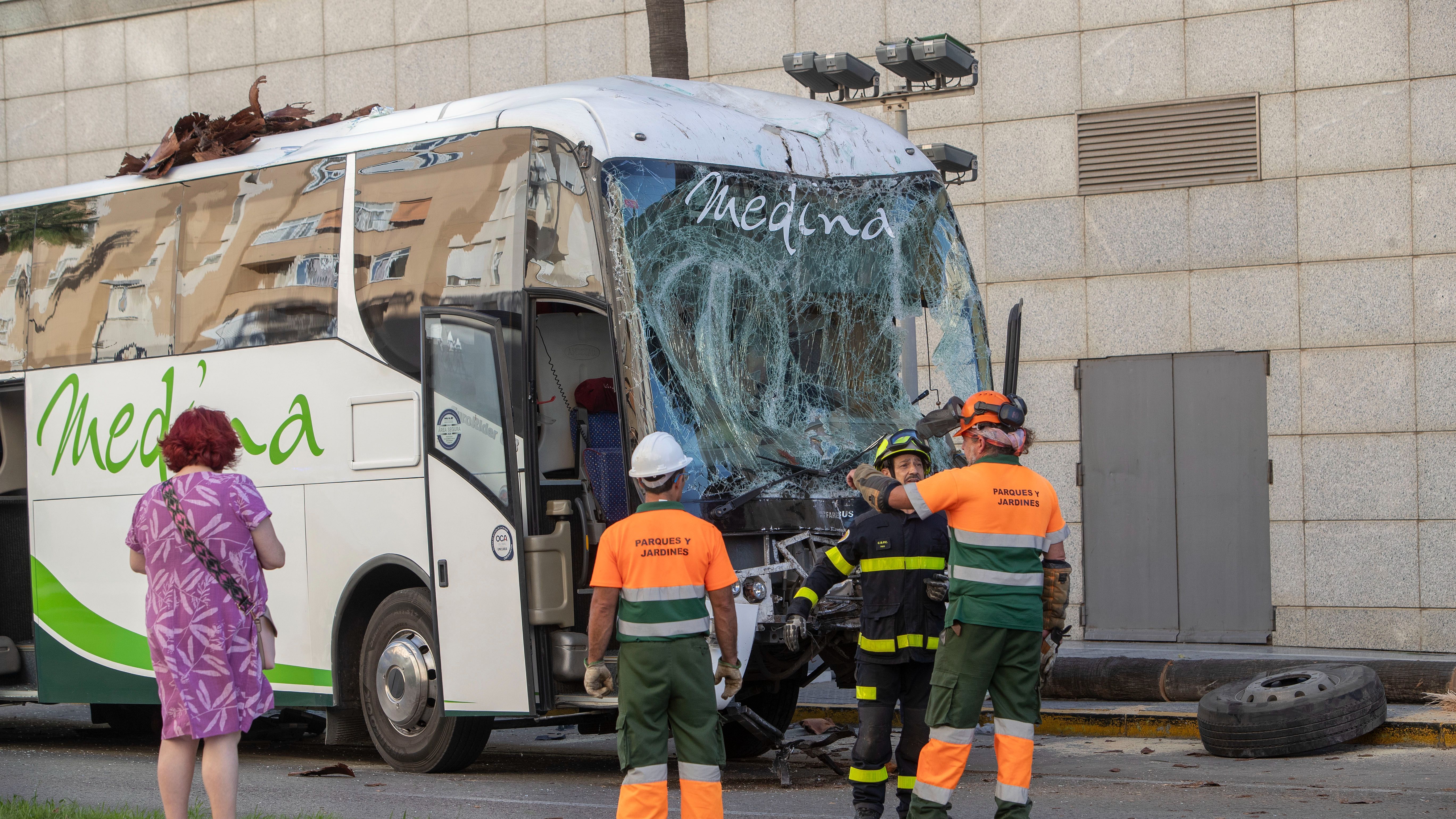 Así fue el trágico accidente en Cádiz: el autobús, sin control, se llevó por delante señales, semáforos y palmeras