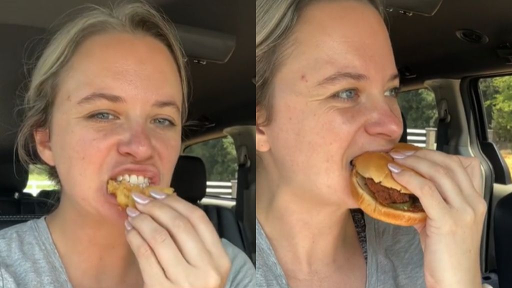 Joven estadounidense comiendo dentro de su coche