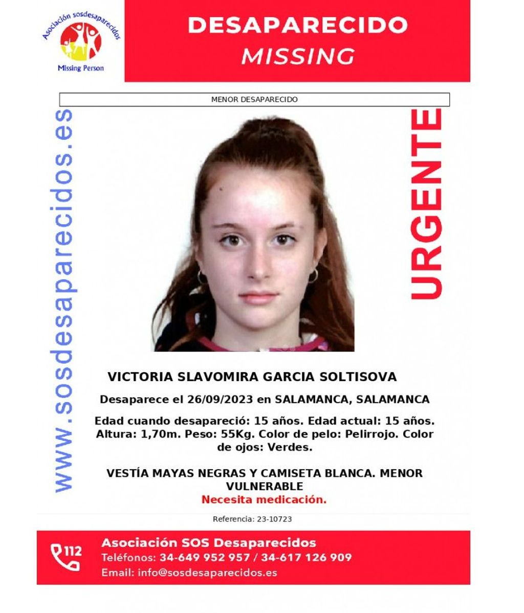 Buscan a Victoria, una adolescente de 15 años desaparecida en Salamanca desde el 26 de septiembre