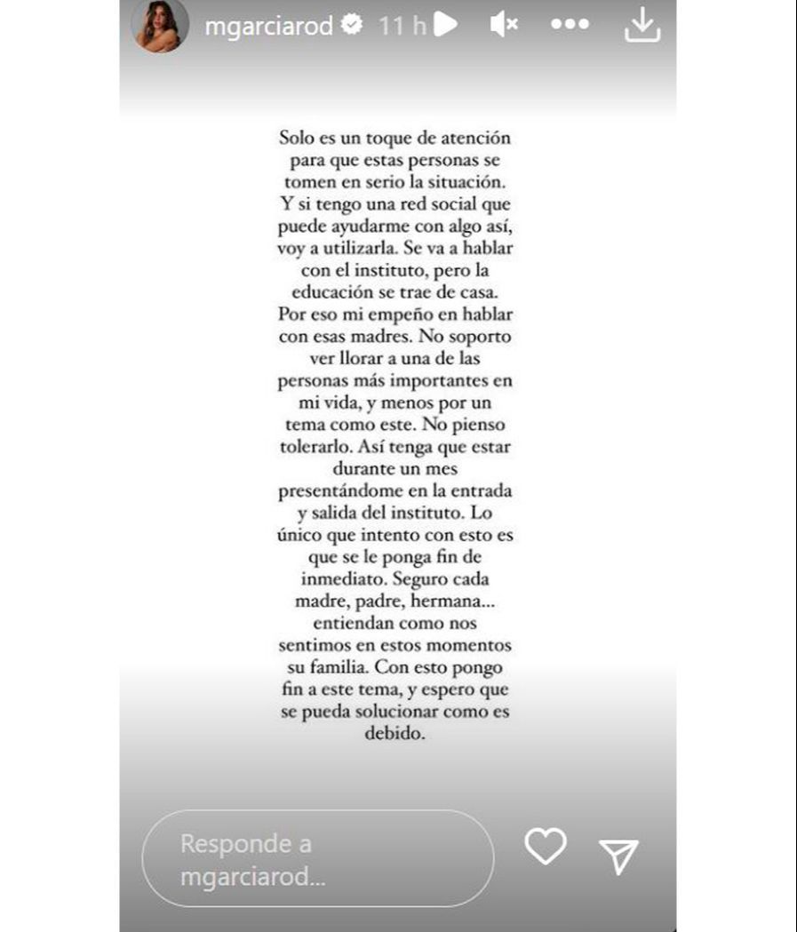 El desgarrador mensaje de Marina García para las acosadoras y sus familiares