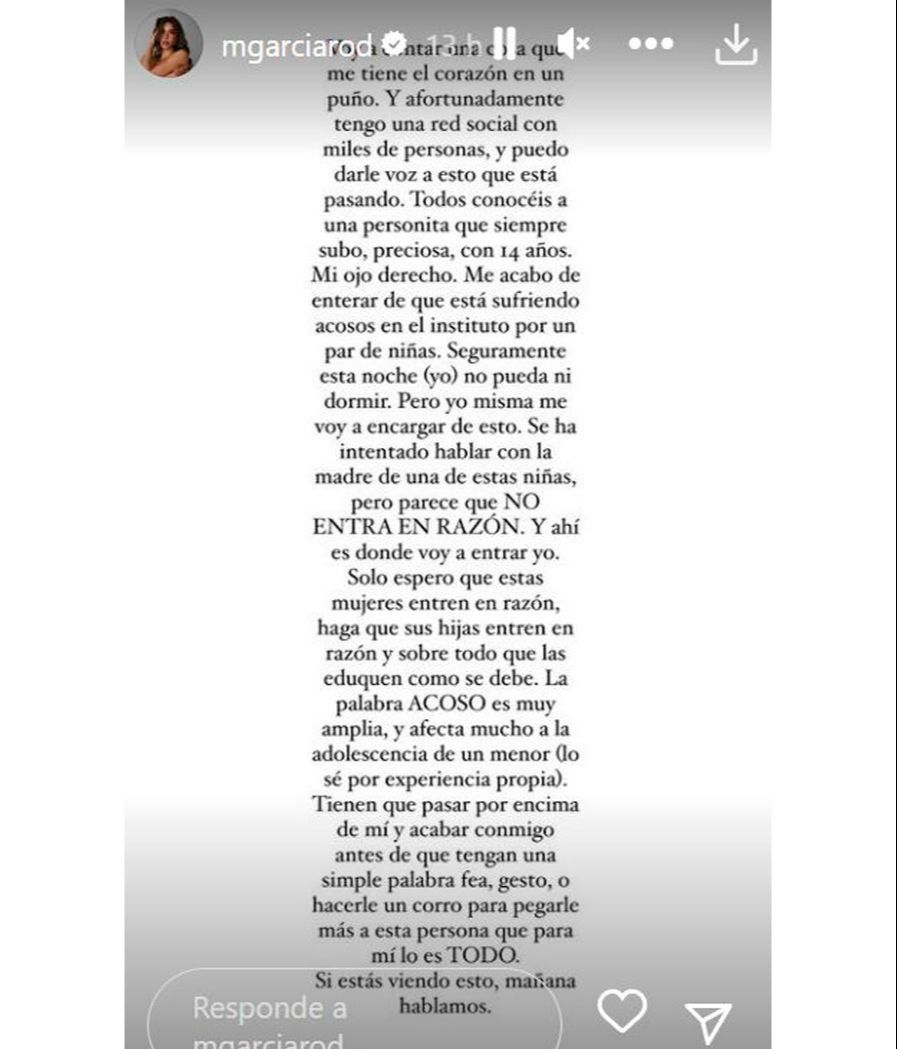 Marina García, sobre el episodio de acoso escolar que está viviendo de cerca