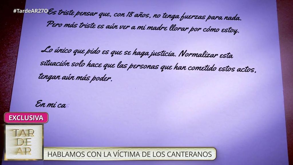 Exclusiva | La carta de la víctima en el caso de los canteranos: "Desde que esta pesadilla comenzó no tengo ganas de reír, he dejado mis estudios y no sé quién quiero ser"