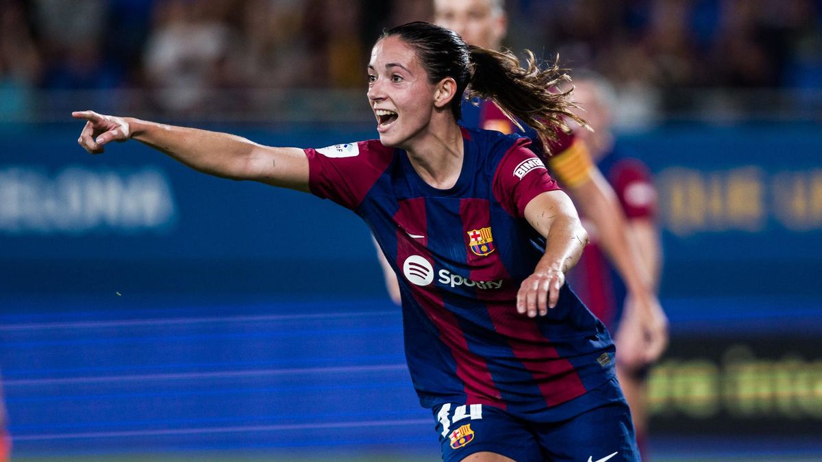 La centrocampista española Aitana Bonmatí celebra un gol con el FC Barcelona