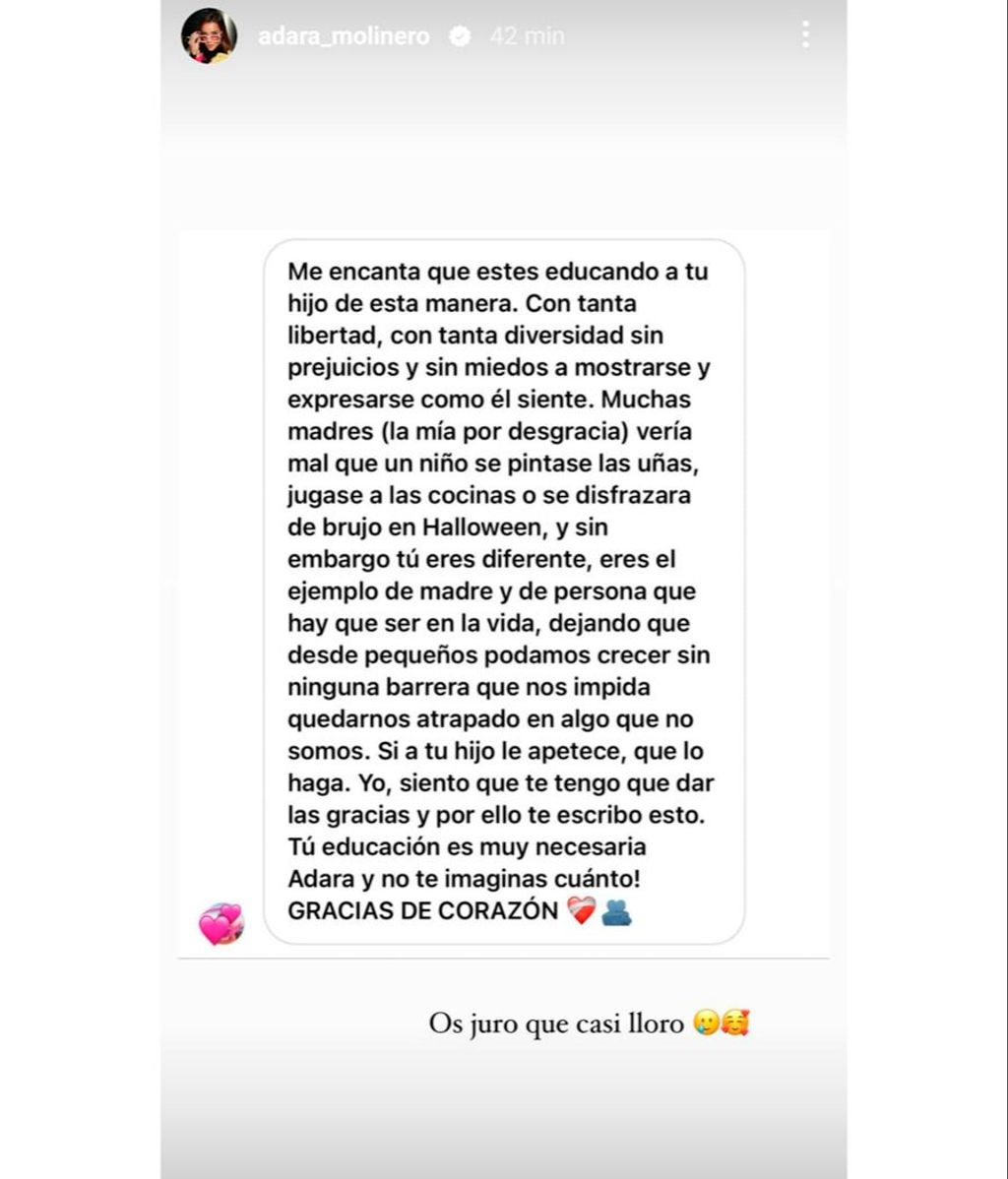 Adara Molinero comparte la reflexión que le ha dejado un fan y que le ha emocionado