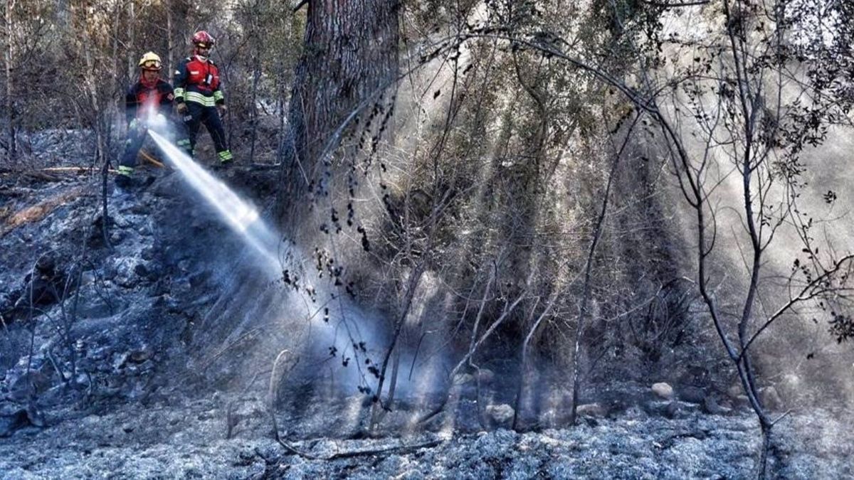 Bomberos trabajando en la extinción del incendio