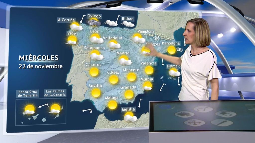 Situación anticiclónica en Península y Baleares, con nieve en Pirineos y más frío