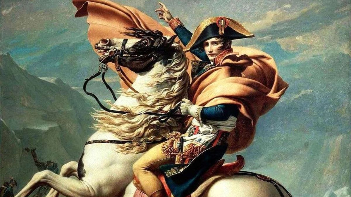 Napoleón, a caballo en un retrato