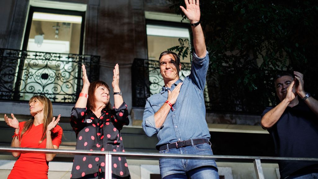 Sánchez, en Ferraz, celebrando los resultados de las generales del 23J