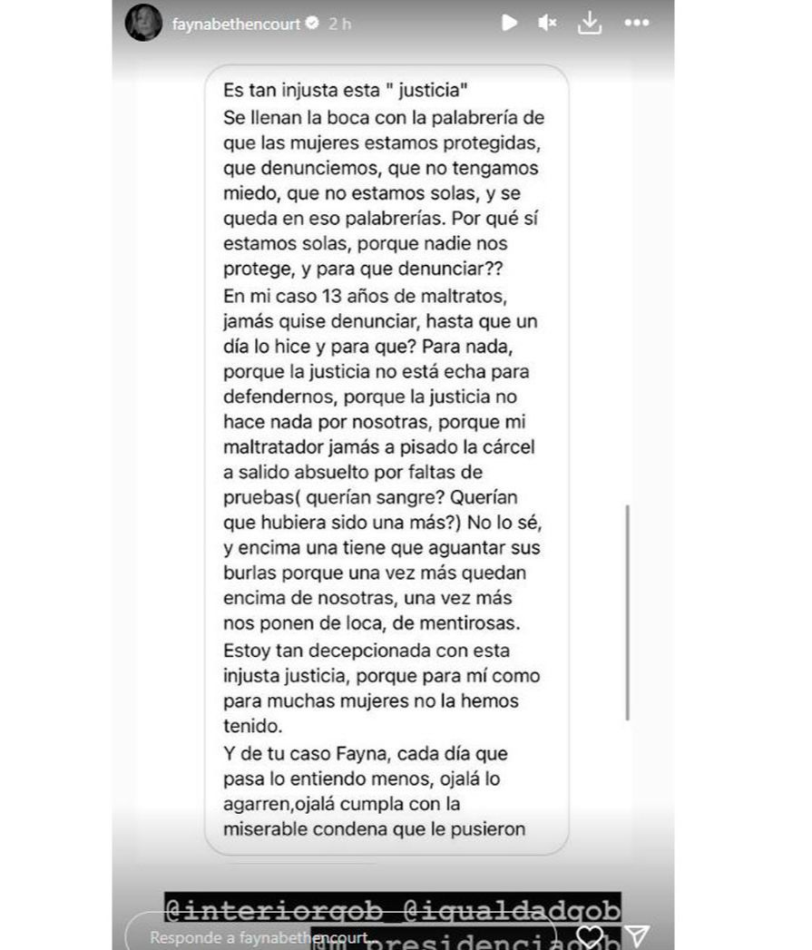 Los mensajes con los que Fayna Bethencourt se dirige al Ministerio del Interior de "otras mujeres desprotegidas"