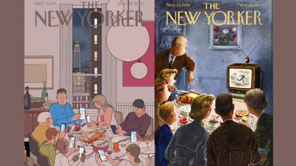 La portada viral de 'The New Yorker': de la tele al móvil, el nuevo peligro de la familia en navidades