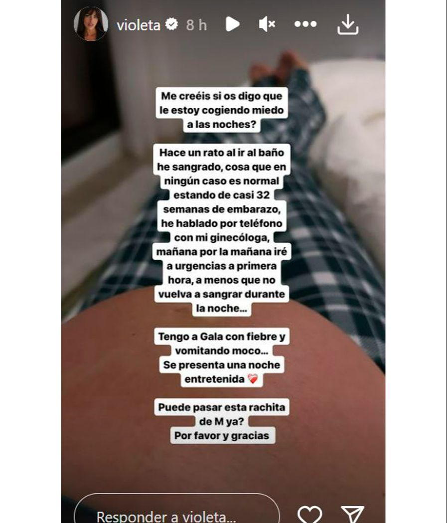 Violeta Mangriñán cuenta a sus seguidores que ha sufrido un sangrado durante la noche