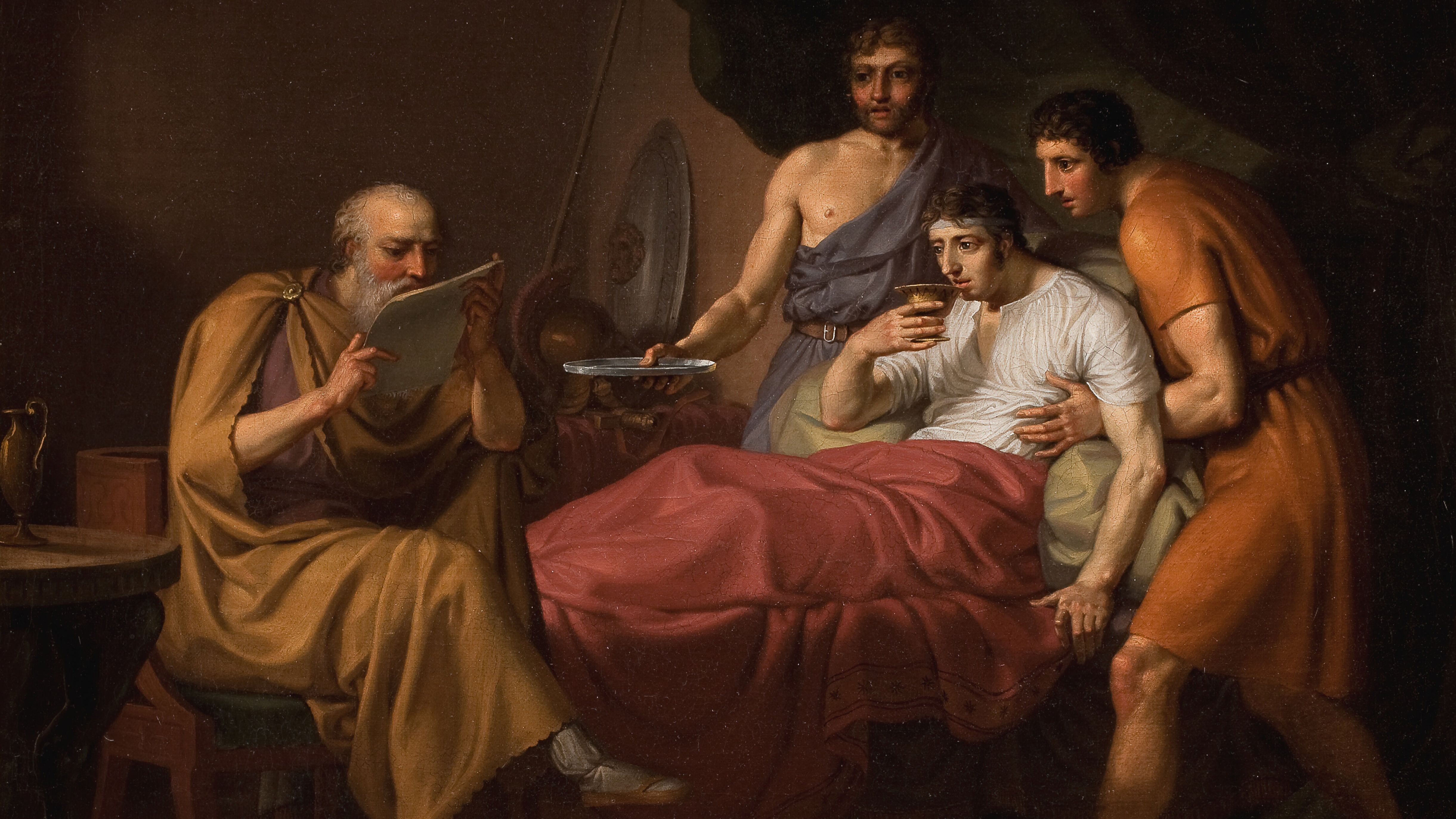 Alejandro Magno en su lecho de enfermo, según Christoffer Wilhelm Eckersberg. Sus frase final acaboen la desintegración del imperio.