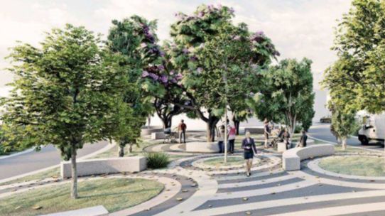 Los peatones pasan de una acera a otra sin pisar el asfalto