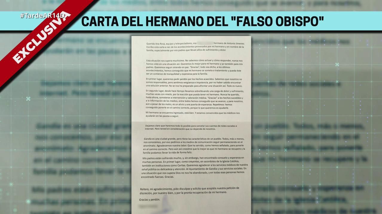 Exclusiva| La carta del hermano del 'falso obispo'