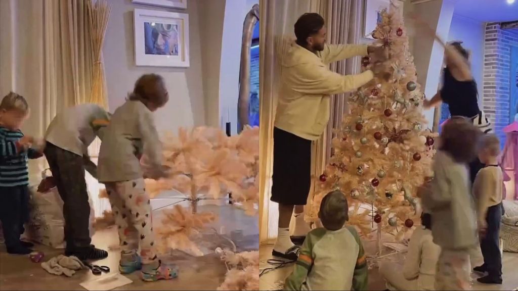 Pilar Rubio y Sergio Ramos ponen el árbol de Navidad junto a sus cuatro hijos