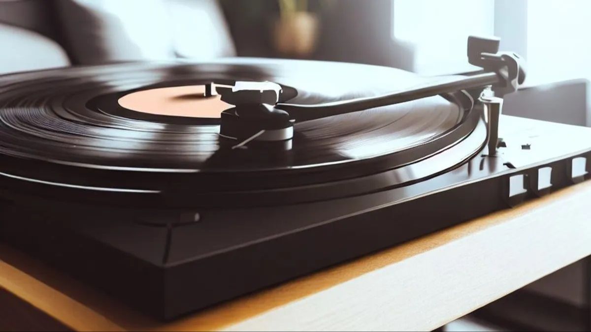 Un tocadiscos con un disco de vinilo