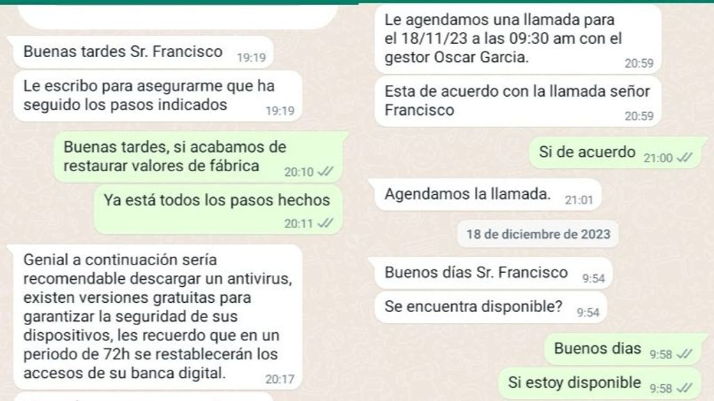 Conversaciones de Whatsapp con un estafador