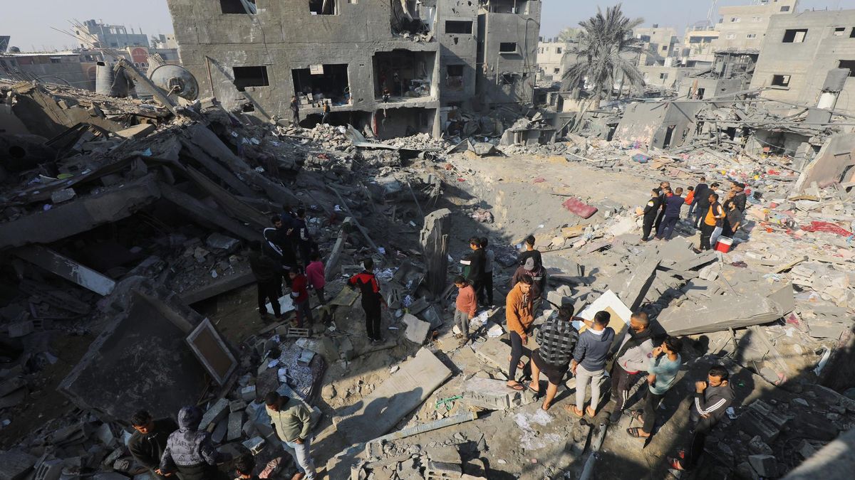 December 18, 2023, Nusairat, Gaza Strip, Palestinian Territory: A general view of the destroyed buildings following Israeli attacks hit Nusairat Camp in Nusairat, Gaza Strip, on December 18, 2023