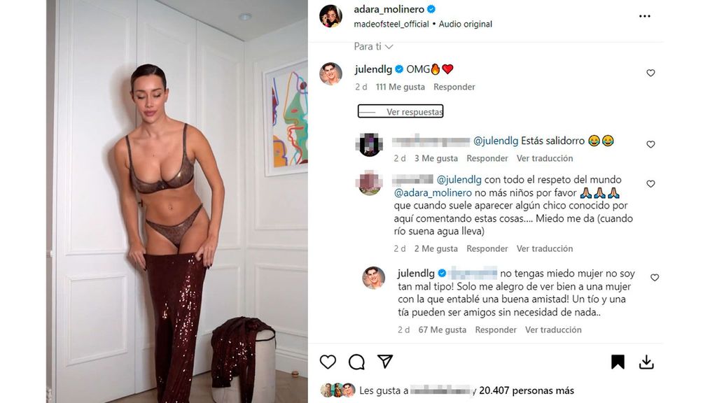 Julen recibe críticas tras comentar a Adara Molinero en su última publicación