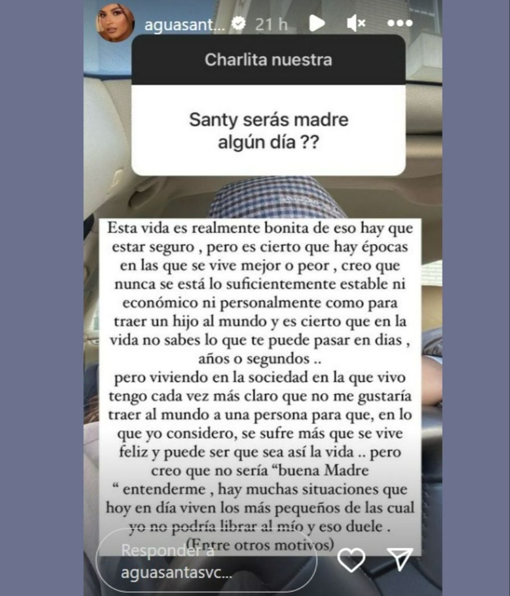 Aguasantas aclara por qué no cree que vaya a ser madre