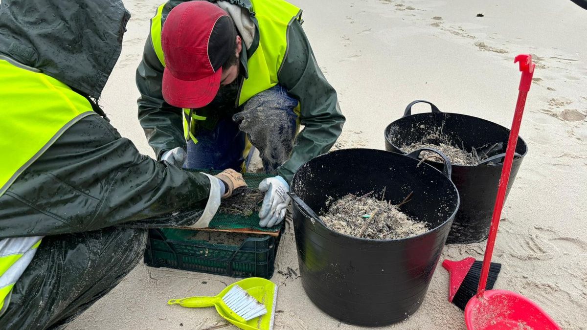 Por su tamaño y textura, la retirada de estas microperlas de los arenales supone un laborioso trabajo